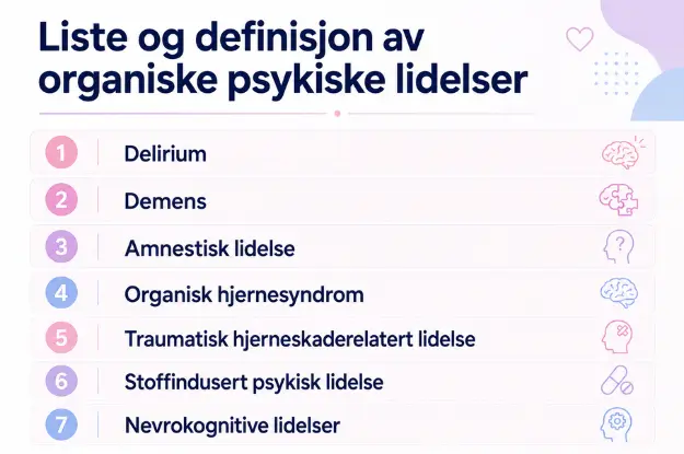 Liste og definisjon av organiske psykiske lidelser